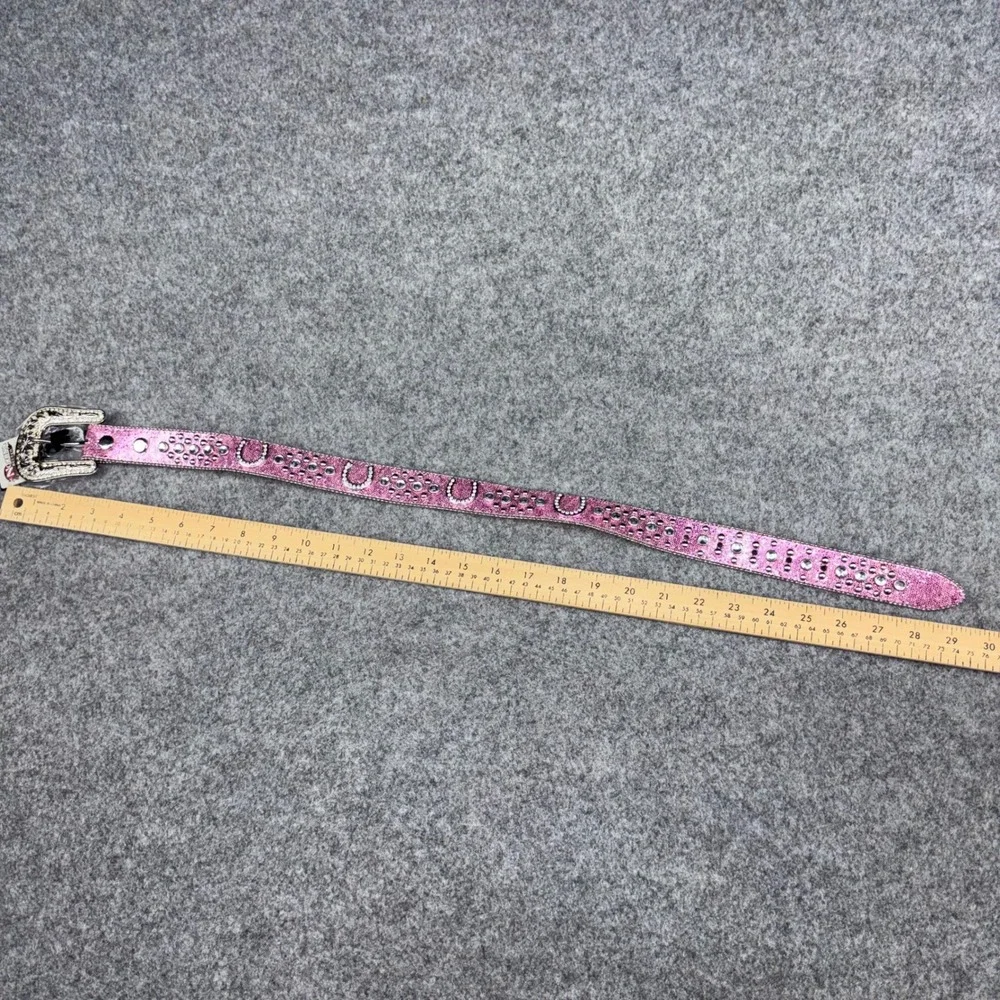 Nocona Belt Co Western Belt Kids 22 Pink Rhinestone Horseshoe Glitter Cowgirl